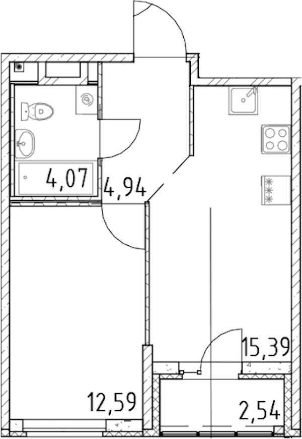 1-комнатная квартира 36.99 м², 22/23 эт., ЖК «Город Первых»